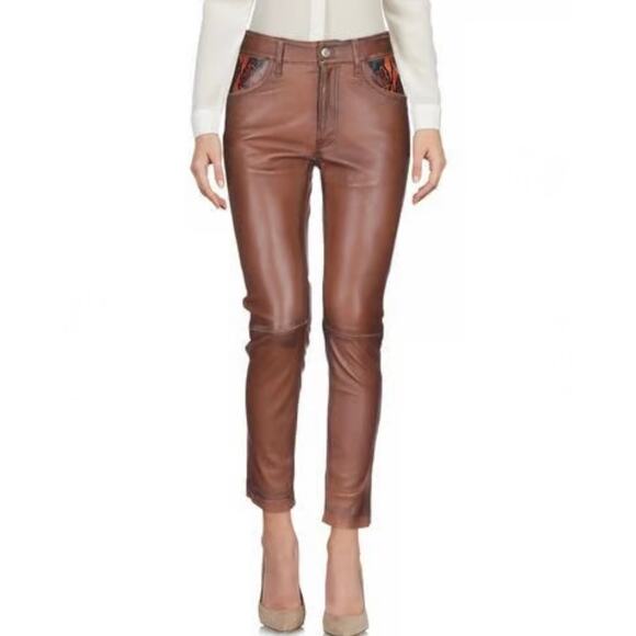 Golden Goose Brown Goat Leather Deluxe Jolly Pants XS NEW Blue nakeskin Pocket - Picture 1 of 7